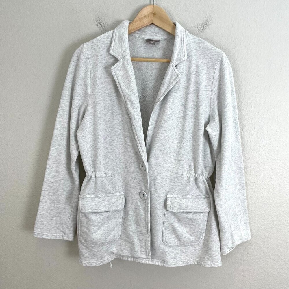 J Jill‎ Womens Medium Petite Heather Grey Jacket Drawstring Waist Pockets